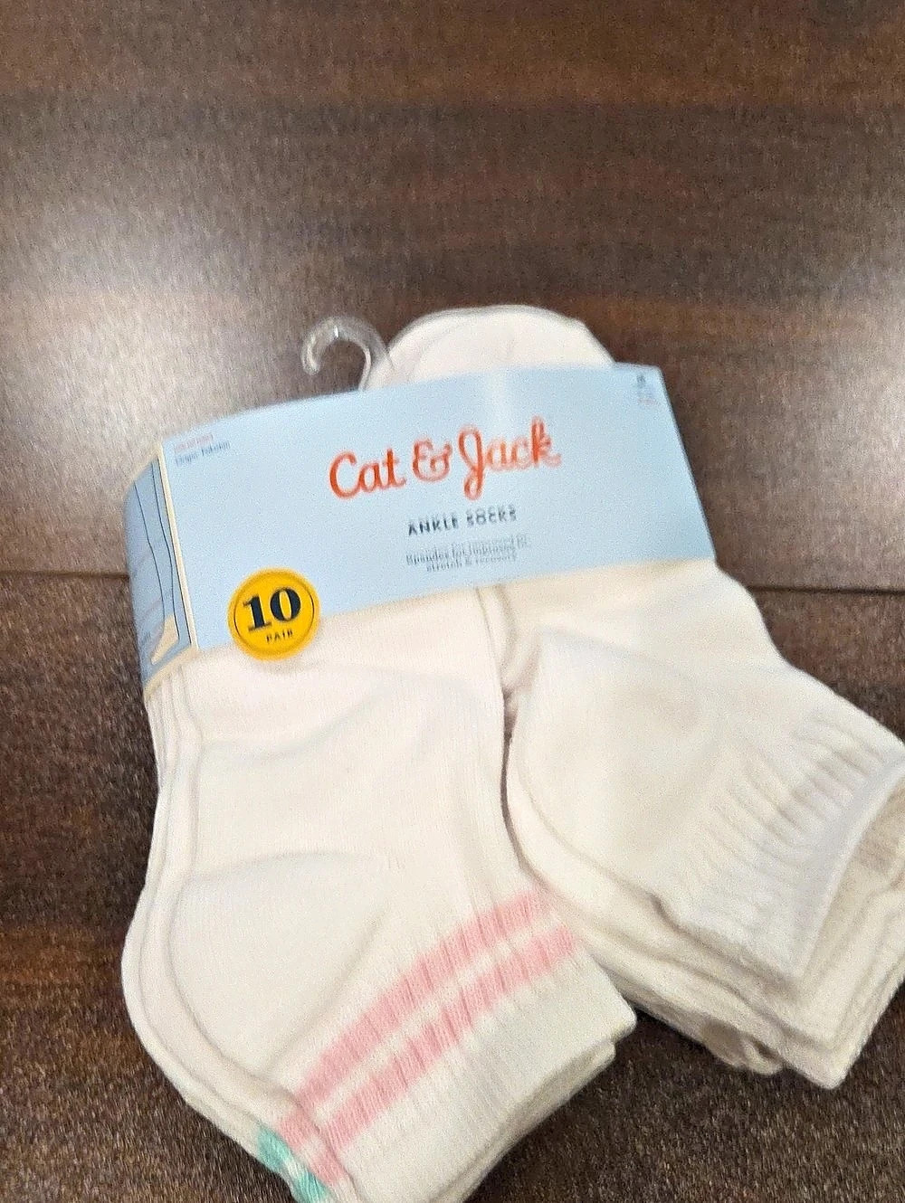 Cat & Jack Ankle Socks 10 Pack Girls Size 10 White & Pink